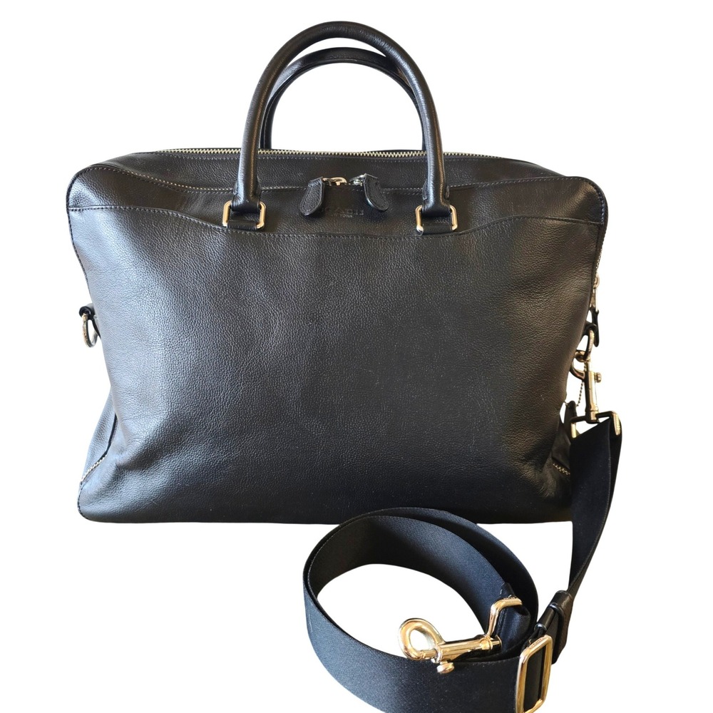 Coach Hamilton Briefcase Black Pebbled Leather Laptop Bag F72985 - Picture 1 of 13